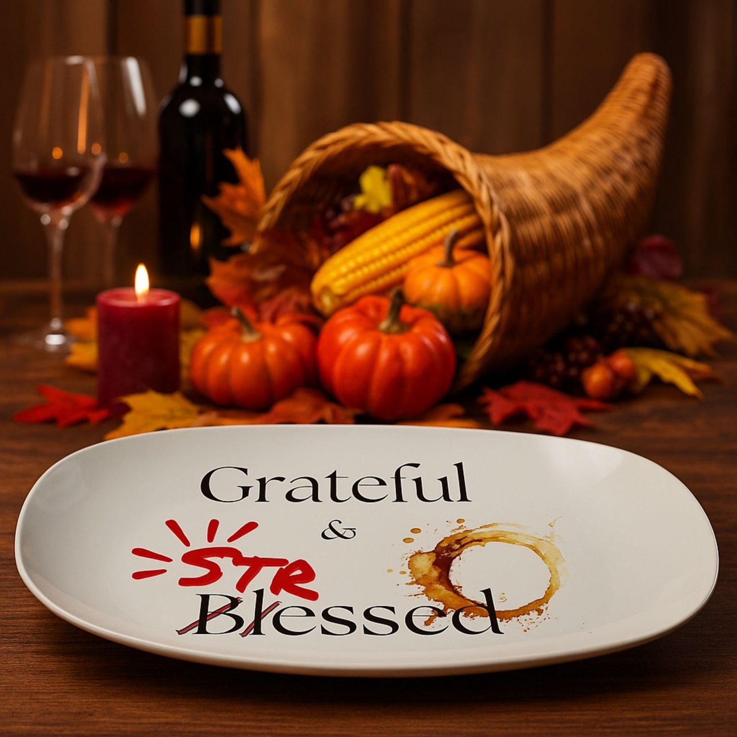 Grateful & Blessed 14x14 Serving Platter – Thanksgiving Gift