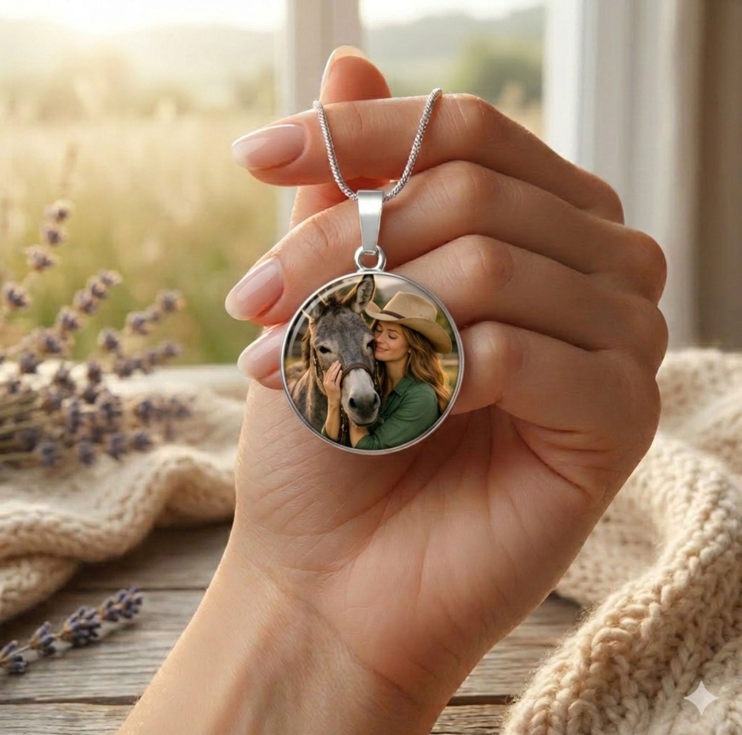 Personalized Donkey Memorial Photo Heart Necklace – Custom Jewelry Gift