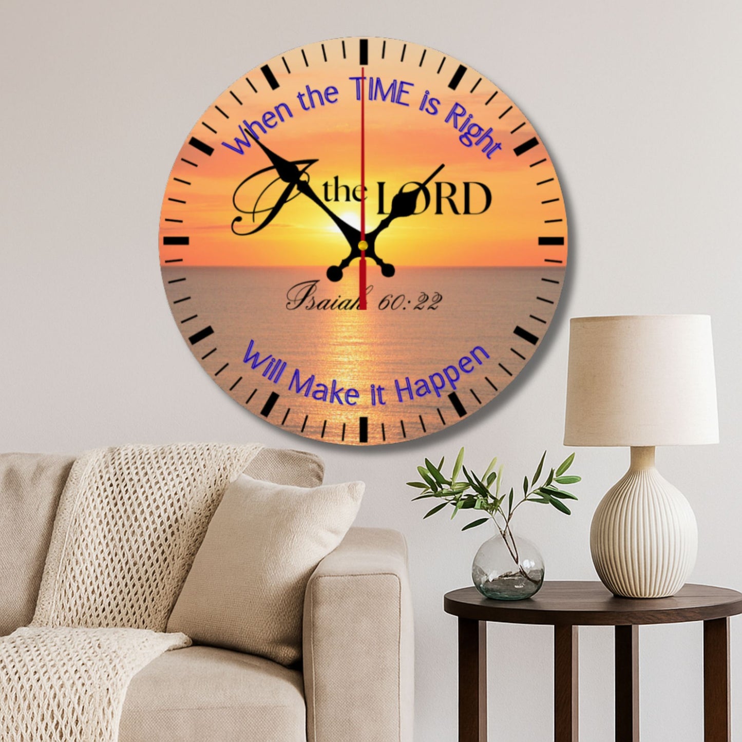 Christian Wall Clock – Isaiah 60:22 Scripture Sunrise Faith Decor