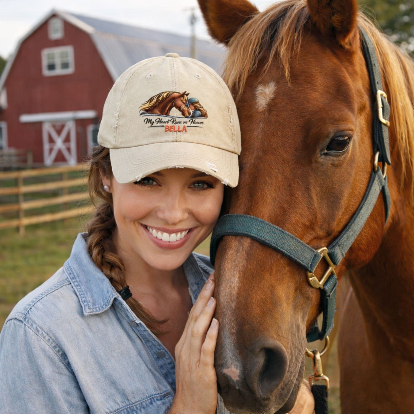 Custom Name Distressed Horse Cap – My Heart Runs on Hooves Hat for Women