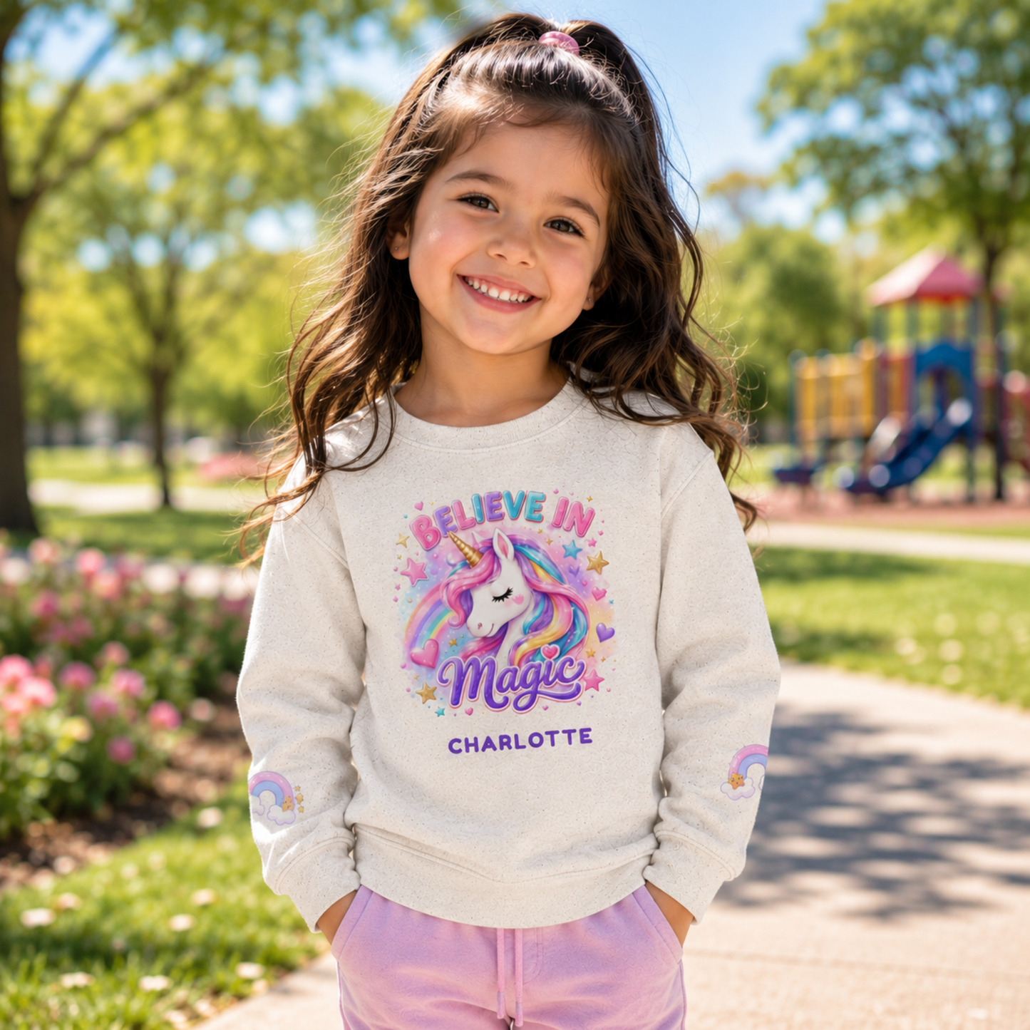 Personalized "Believe in Magic" Unicorn Toddler Crewneck Sweatshirt