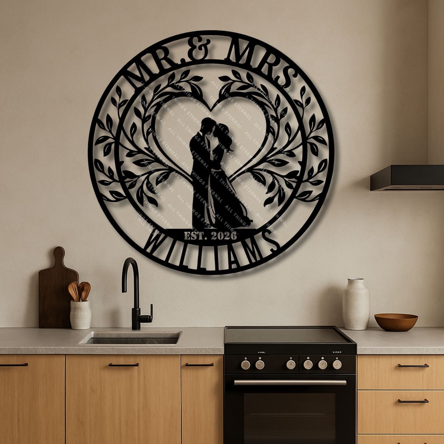 Mr & Mrs Wedding Monogram Sign – Personalized Last Name Wall Decor