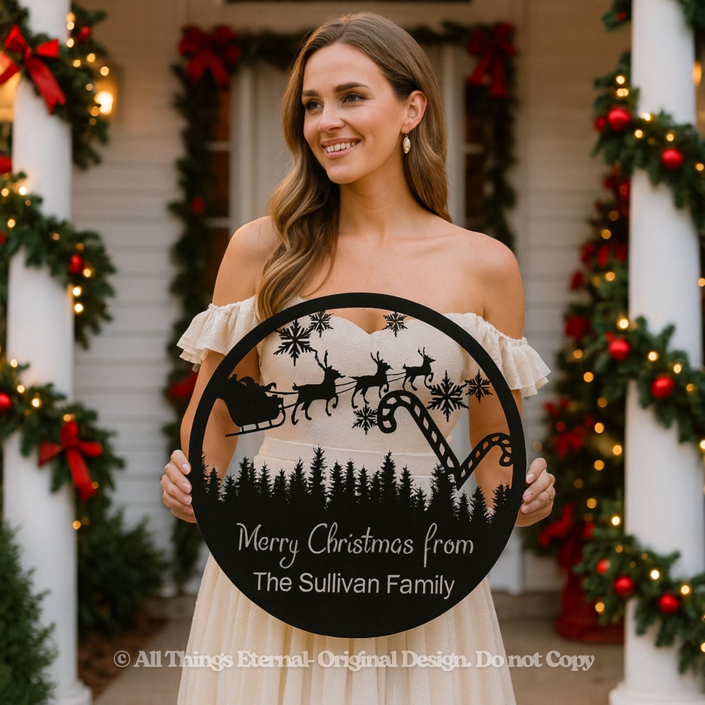 Personalized Family Name Christmas Metal Sign – Santa Sleigh Home Decoration