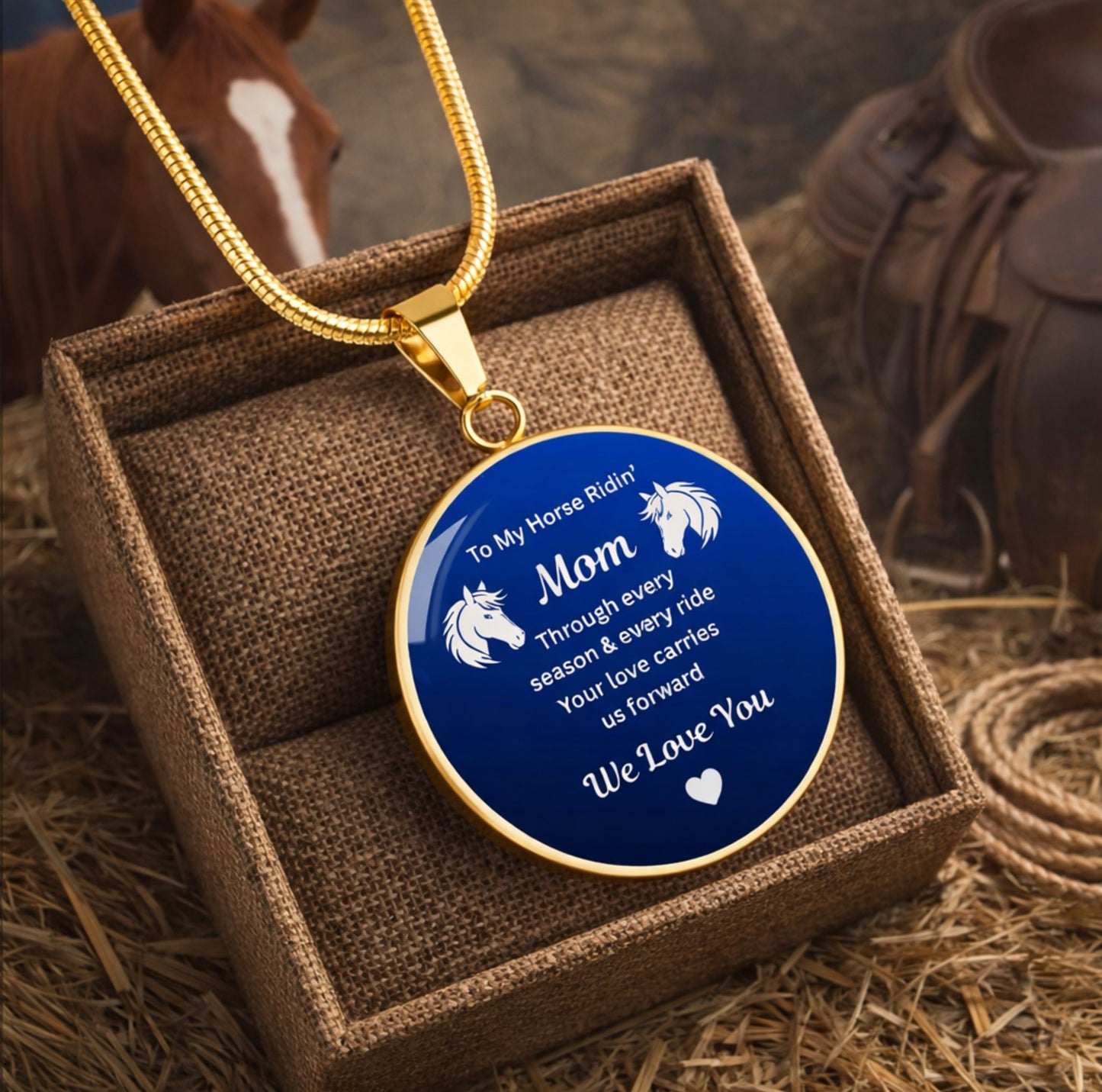 To My Horse Ridin' Mom Heart  Necklace – Engraved Mother’s Day Gift for Horse Lovers Mom