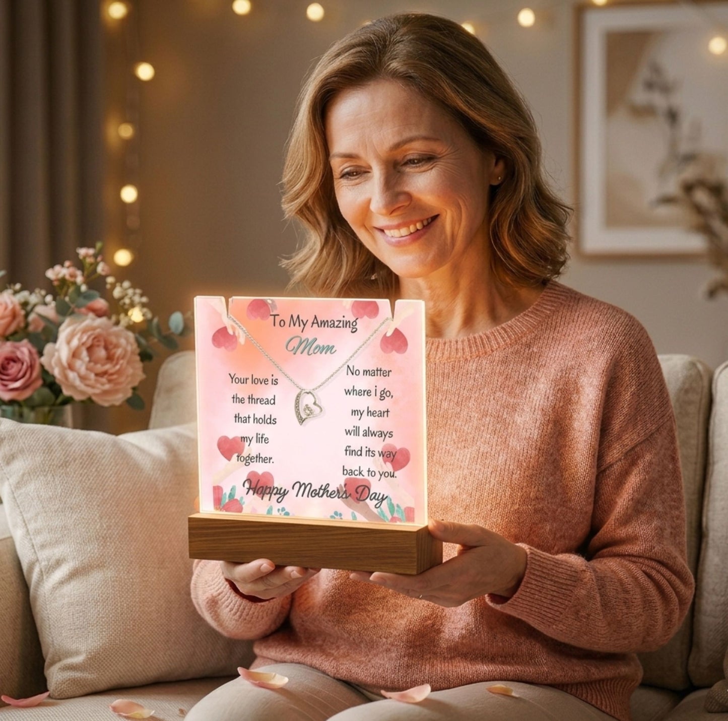 To My Amazing Mom Forever Love Necklace Acrylic Plaque Gift for Mom