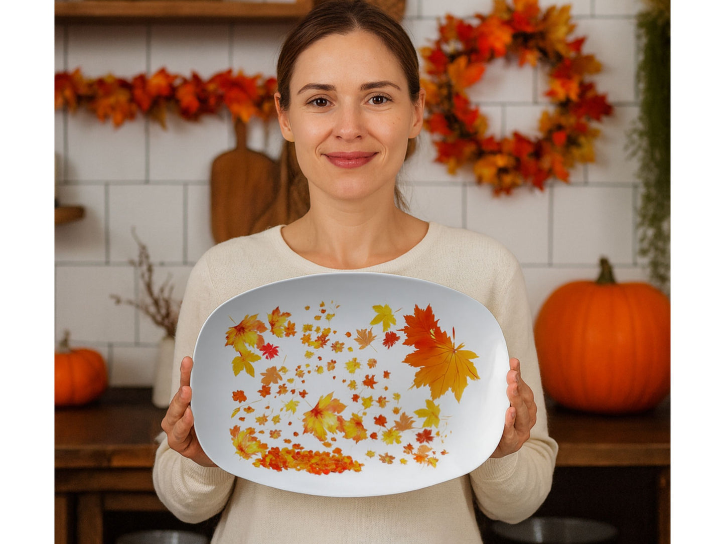 Fall Leaves Serving Platter 10x14 – Autumn Fall Decor Tray
