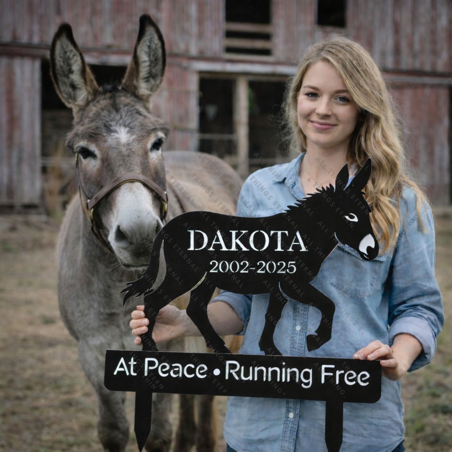 Personalized Donkey Memorial Metal Garden Yard Sign Decor