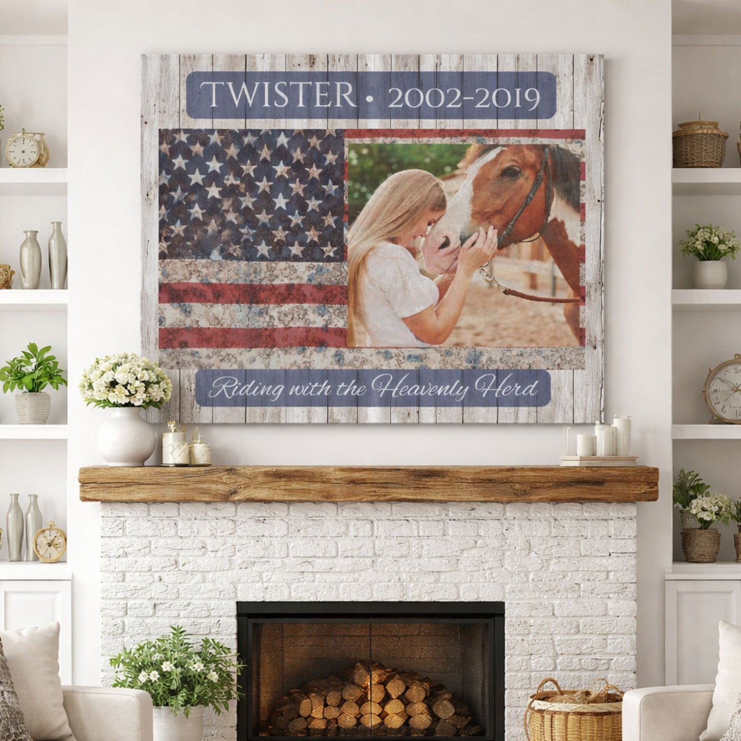 Horse Memorial Canvas Wall Art – Custom Photo & Name Tribute Gift