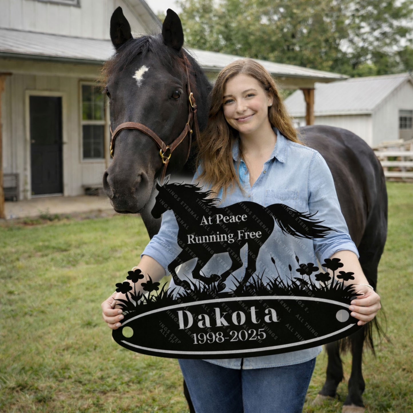 Personalized Horse Memorial Metal Sign – Custom Name & Dates
