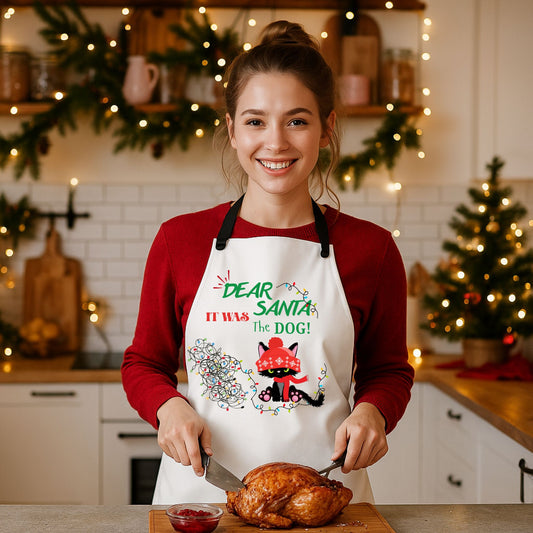 Funny Cat Lover Apron – “It Was the Dog” Christmas Cooking Gift
