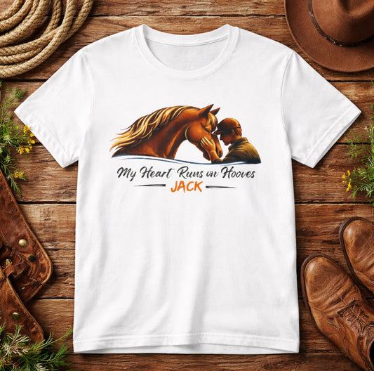 My Heart Runs on Hooves Personalized with Name Horse Lover T-Shirt