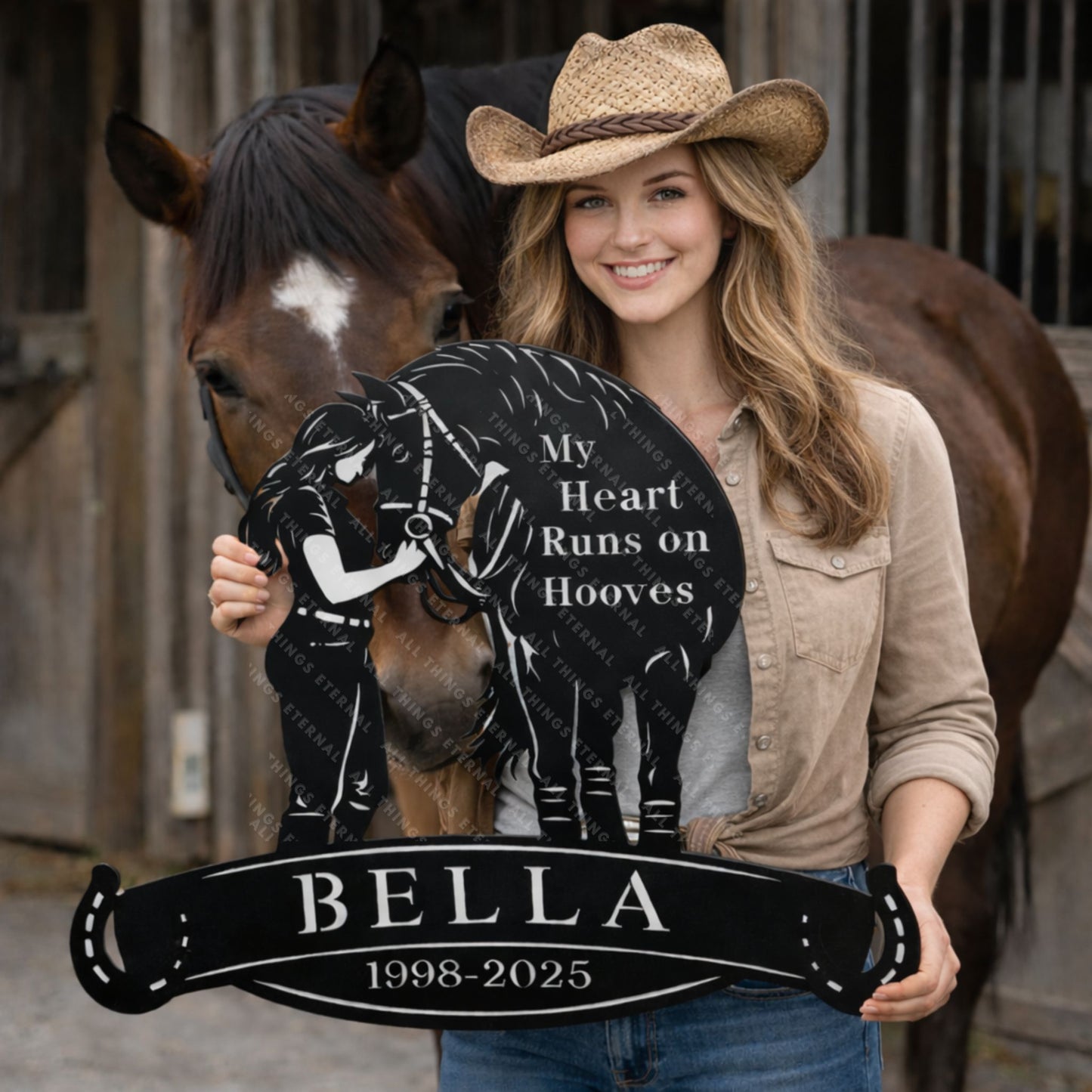 Personalized Horse Memorial Metal Sign – My Heart Runs on Hooves Gift For Horse Lovers