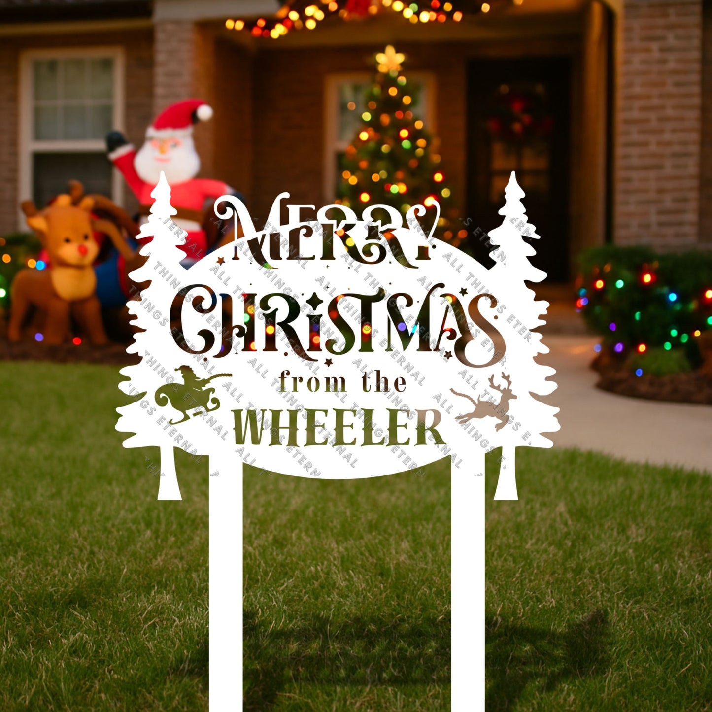 Personalized Merry Christmas Metal Yard Sign – Custom Holiday Garden Decor