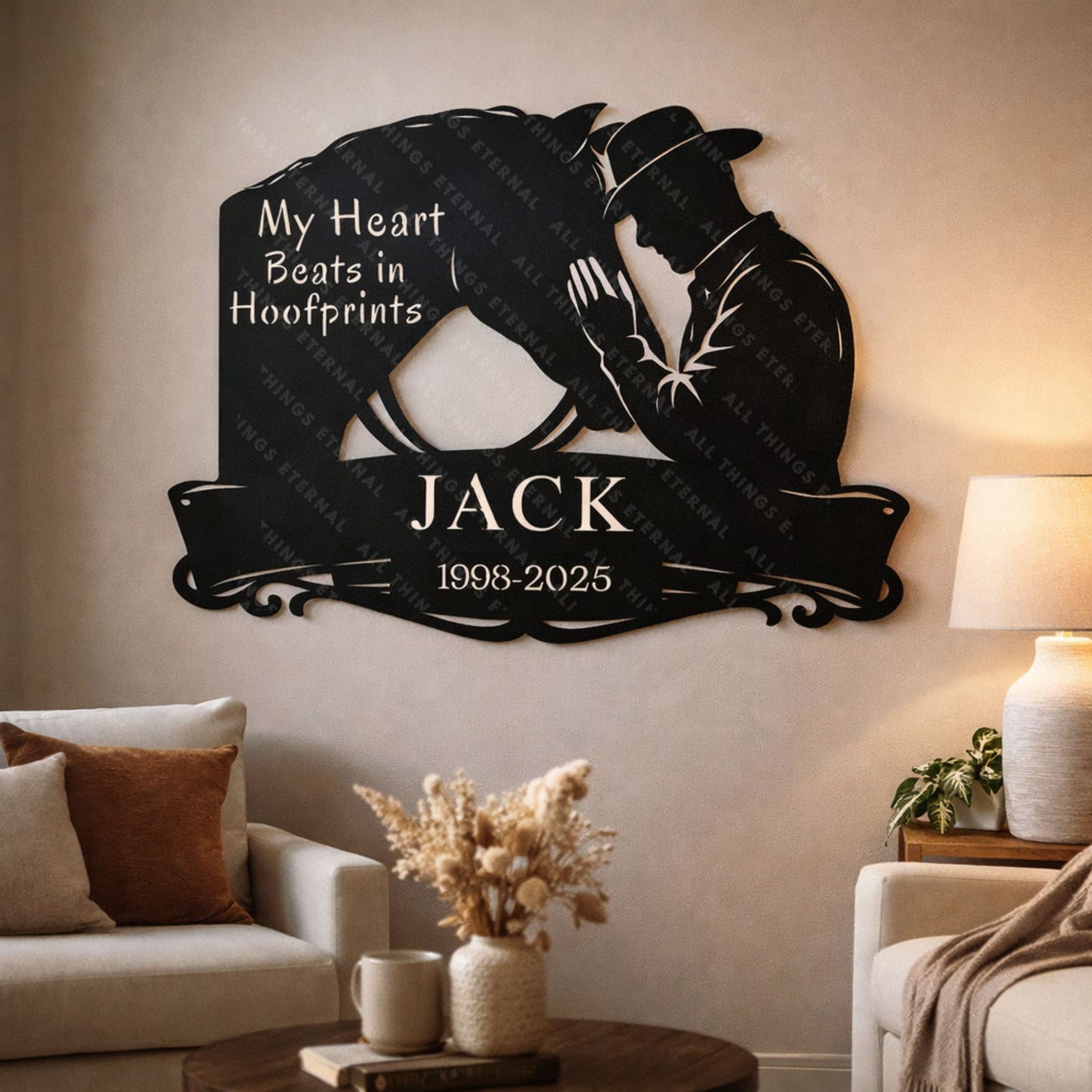 Custom Name Horse Memorial Metal Sign – My Heart Beats in Hoofprints