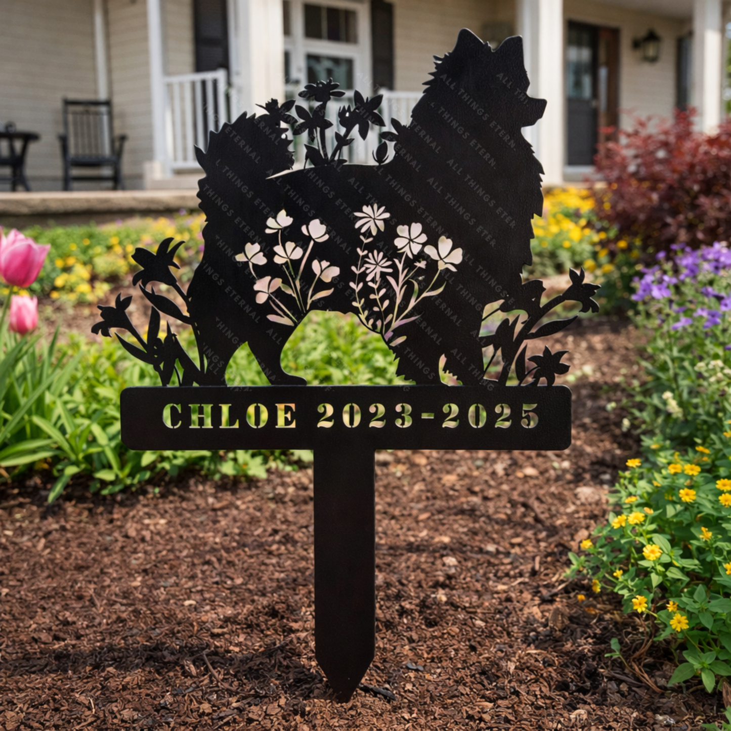 Pomeranian Custom Dog Memorial Stake – Personalized Metal Pet Garden Sign