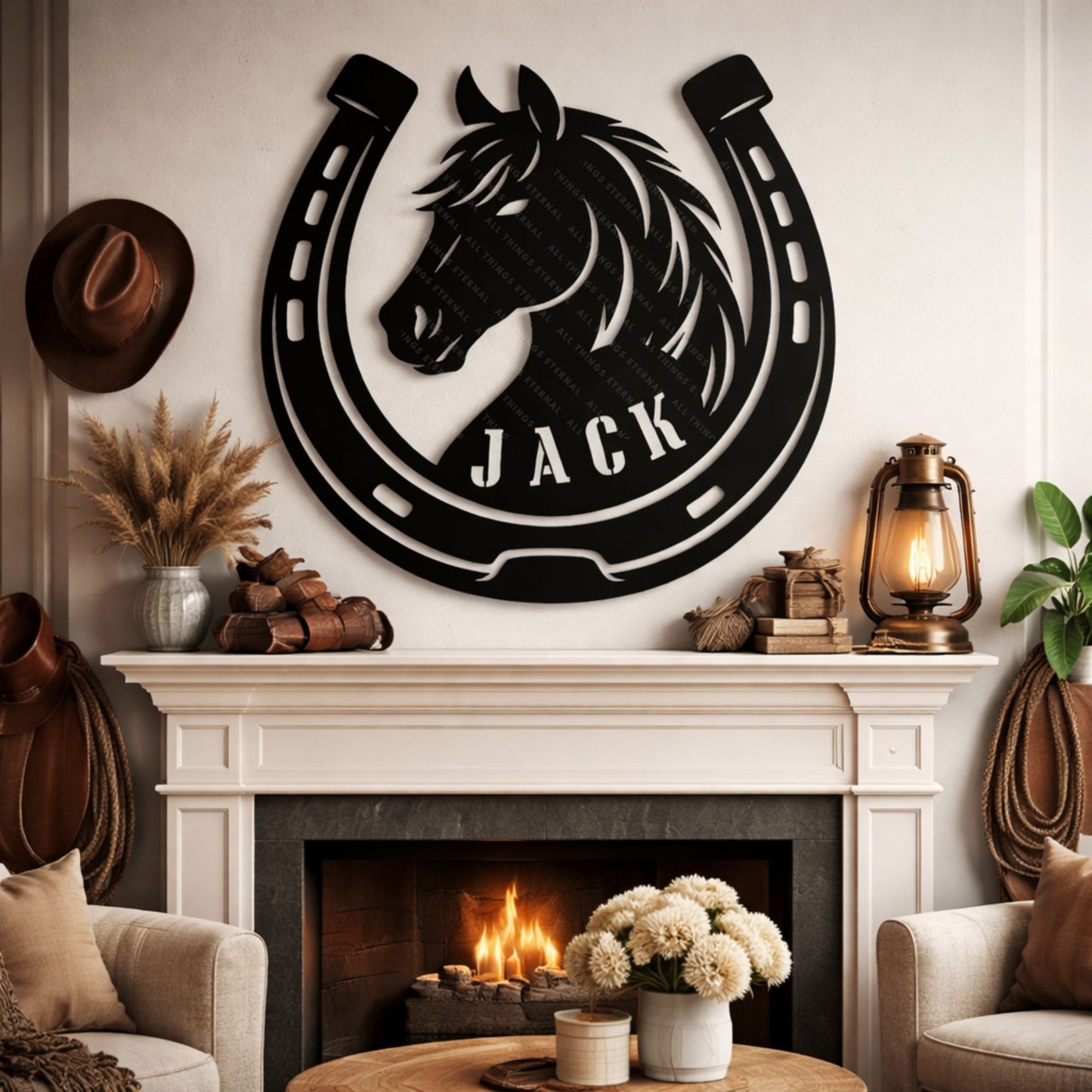 Personalized Horseshoe Metal Stall Sign, Custom Horse Name Barn Decor