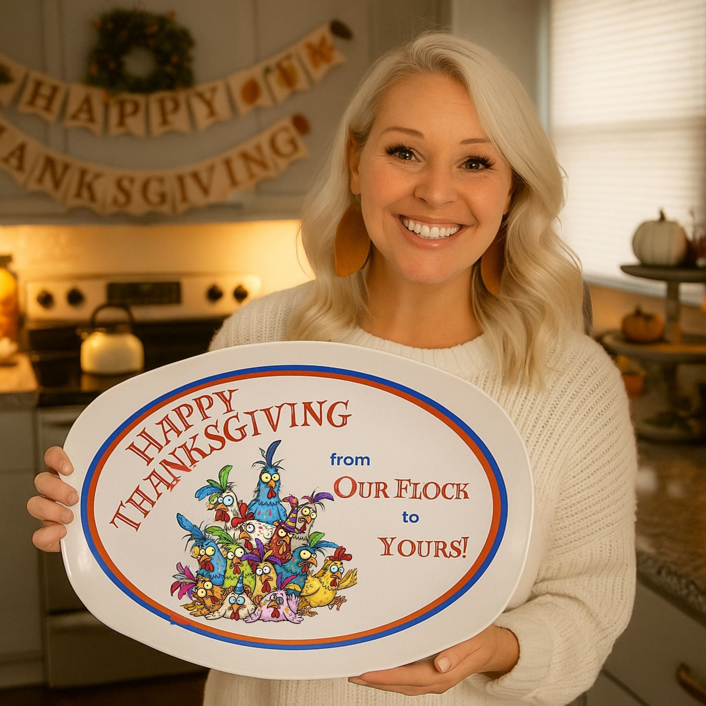 Funny Thanksgiving “From Our Flock to Yours” Serving Platter