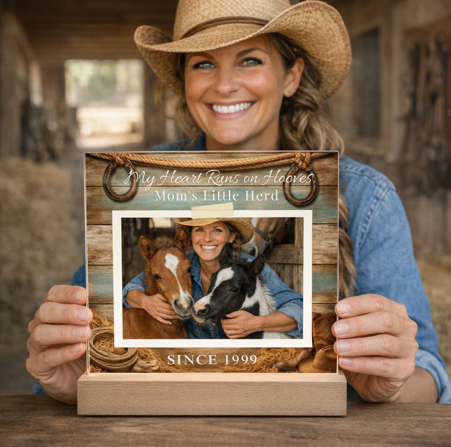Personalized Horse Mom Photo Plaque – My Heart Runs on Hooves Custom Horse Lover Gift with Name & Date