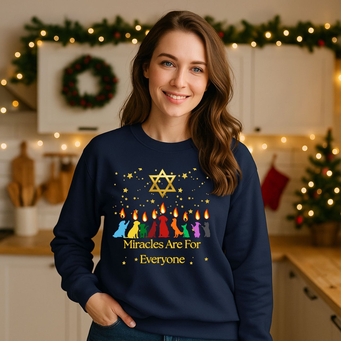 Miracles Are for Everyone Hanukkah Dog Sweatshirt | Unisex Jewish Sweater
