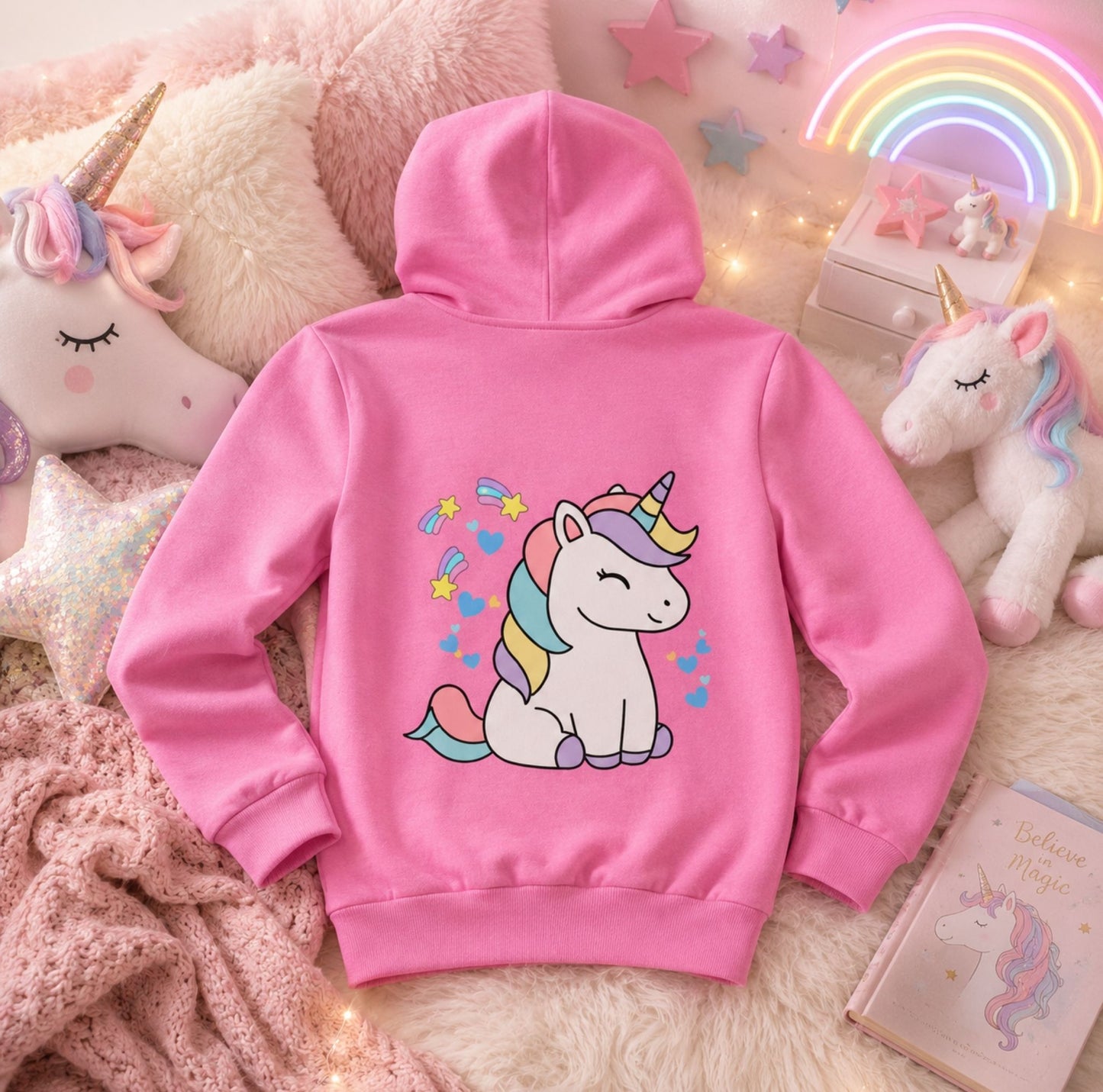 Kids Pink Unicorn Hoodie – Stay Magical Dream Big Pullover Sweatshirt