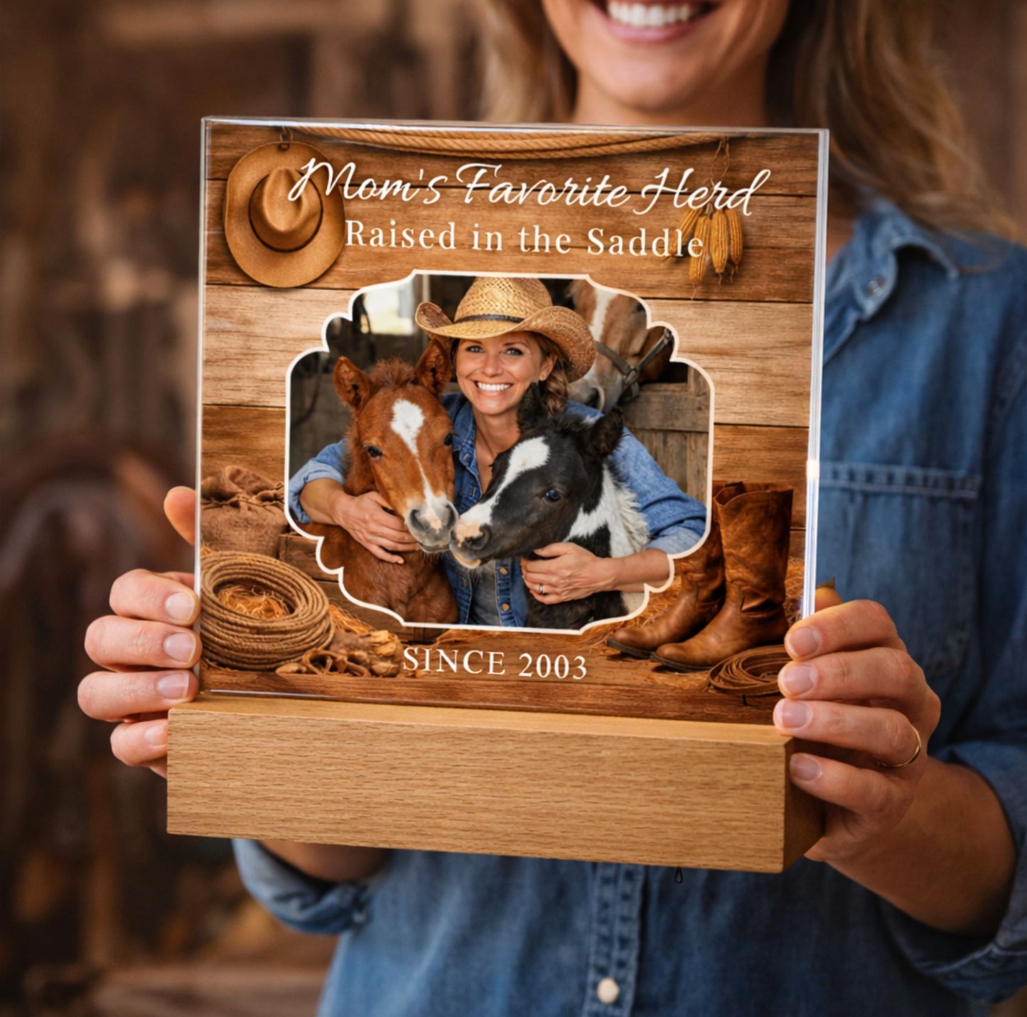 Mom's Favorite Herd Raised in the Saddle Photo Plaque – Personalized Gift for Horse Lovers
