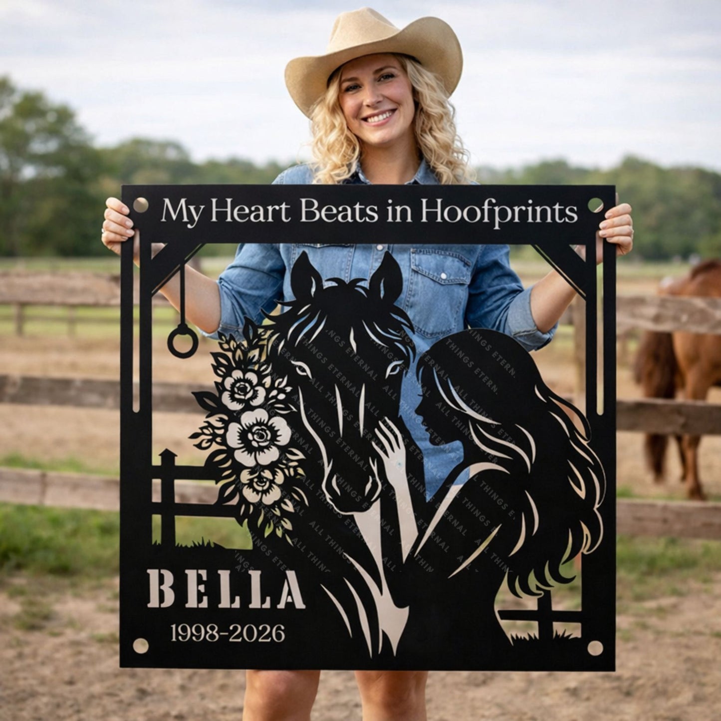 Personalized Horse Memorial Metal Sign – My Heart Beats in Hoofprints, Equestrian Wall Art Gift