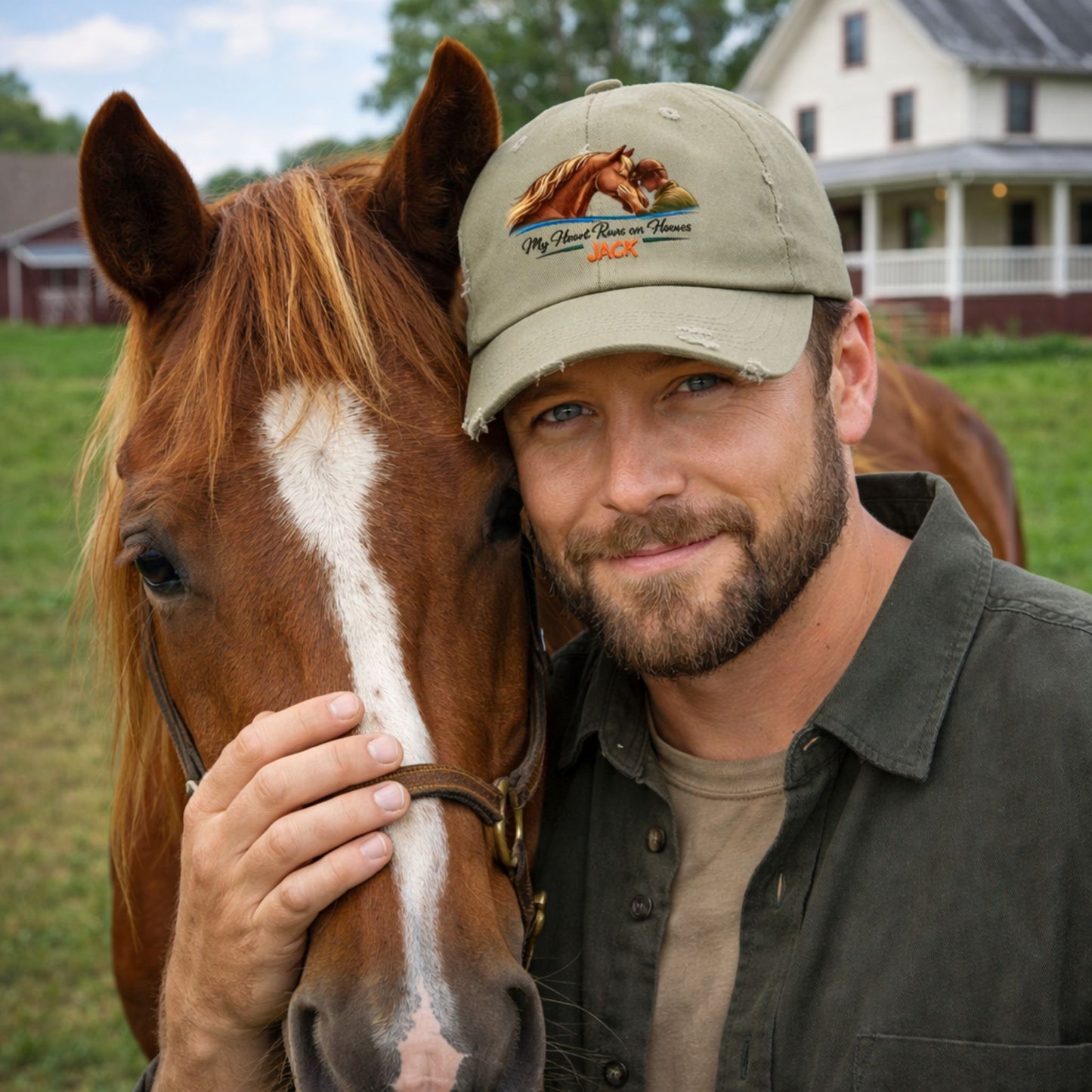 Personalized  Horse Cap — 'My Heart Runs on Hooves' Embroidered Baseball Hat for men