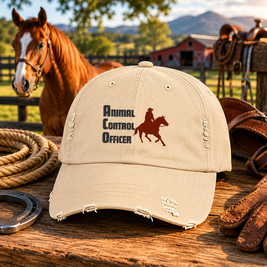 Animal Control Officer Distressed Cap — Cowboy & Horse Logo Hat