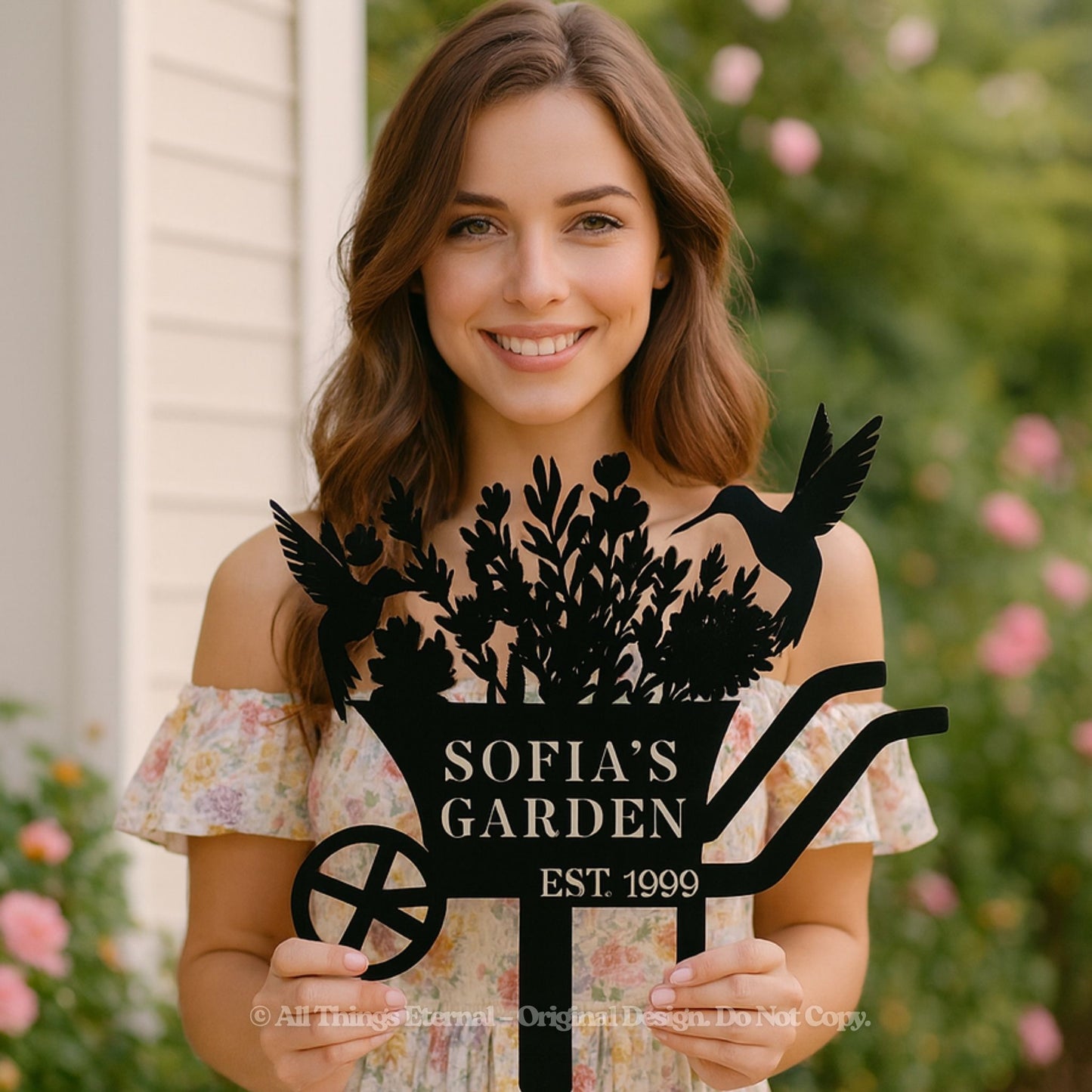 Personalized Bird & Flowers Garden Sign – Custom Metal Family Yard Stake