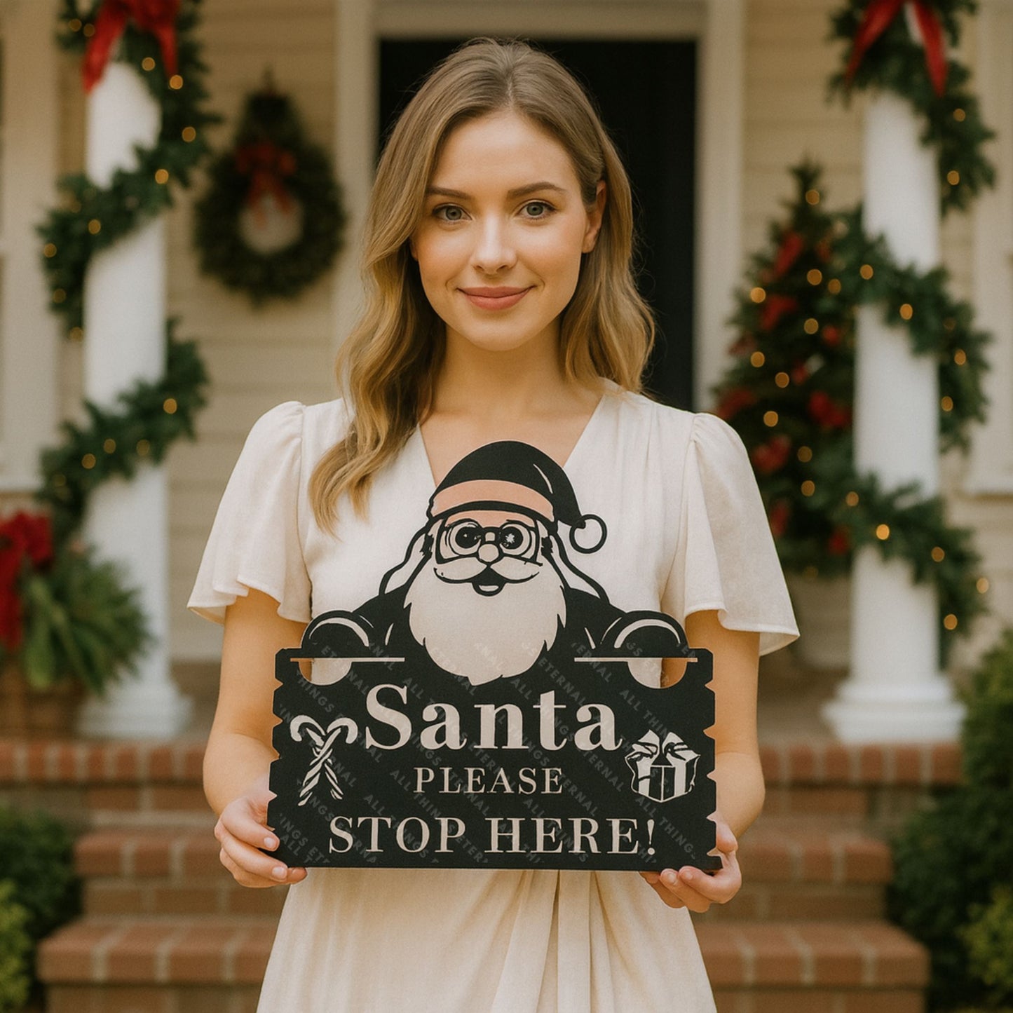 Santa Please Stop Here Metal Christmas Sign | Holiday Decor