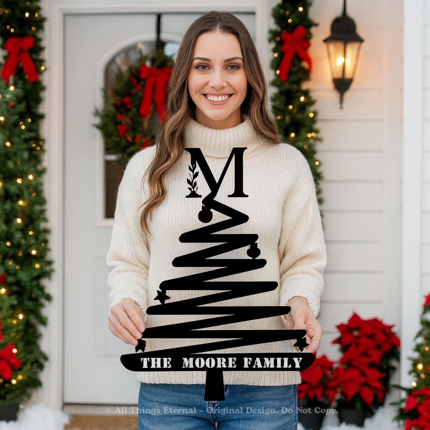 Personalized Monogram Spiral Christmas Tree Metal Sign – Holiday Decor