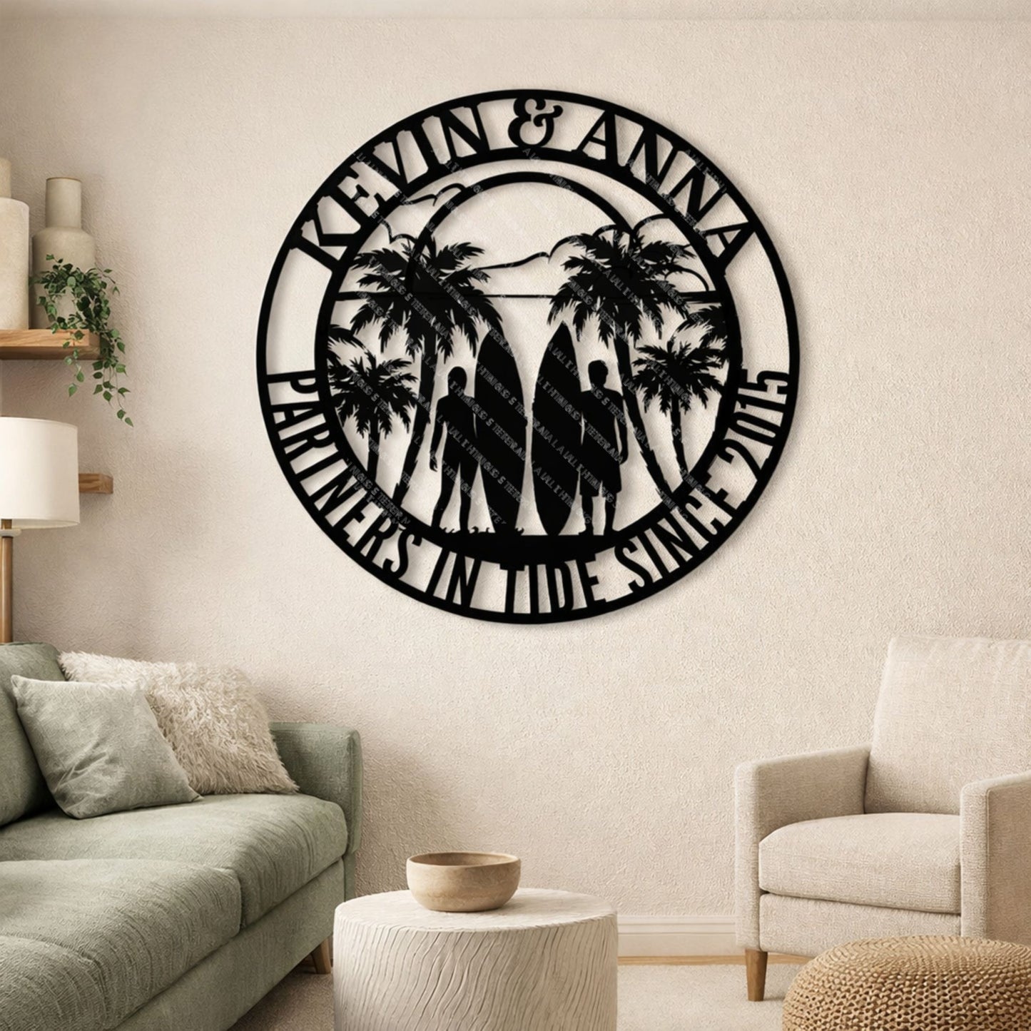 Personalized Surfer Couple Metal Wall Art | Custom Husband & Wife