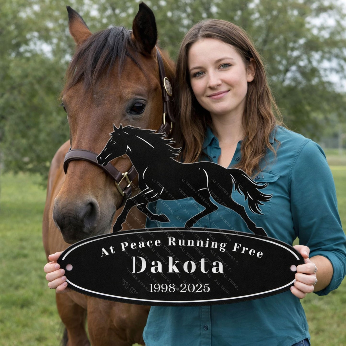 Custom Horse Memorial Metal Sign – Personalized Equine Tribute with Name & Dates