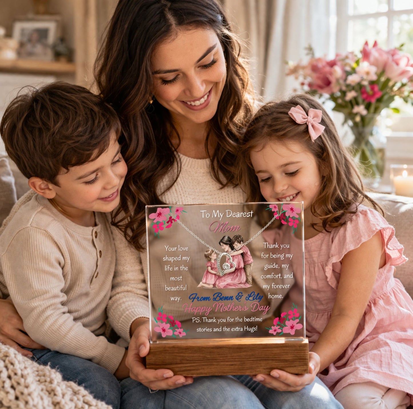 Personalized To My Dearest Mom  Forever Love Necklace Acrylic Plaque Mother's Day Gift