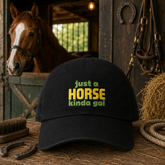 Just a Horse Kinda Gal Denim Hat — Embroidered Casual Baseball Cap for Horse Lovers