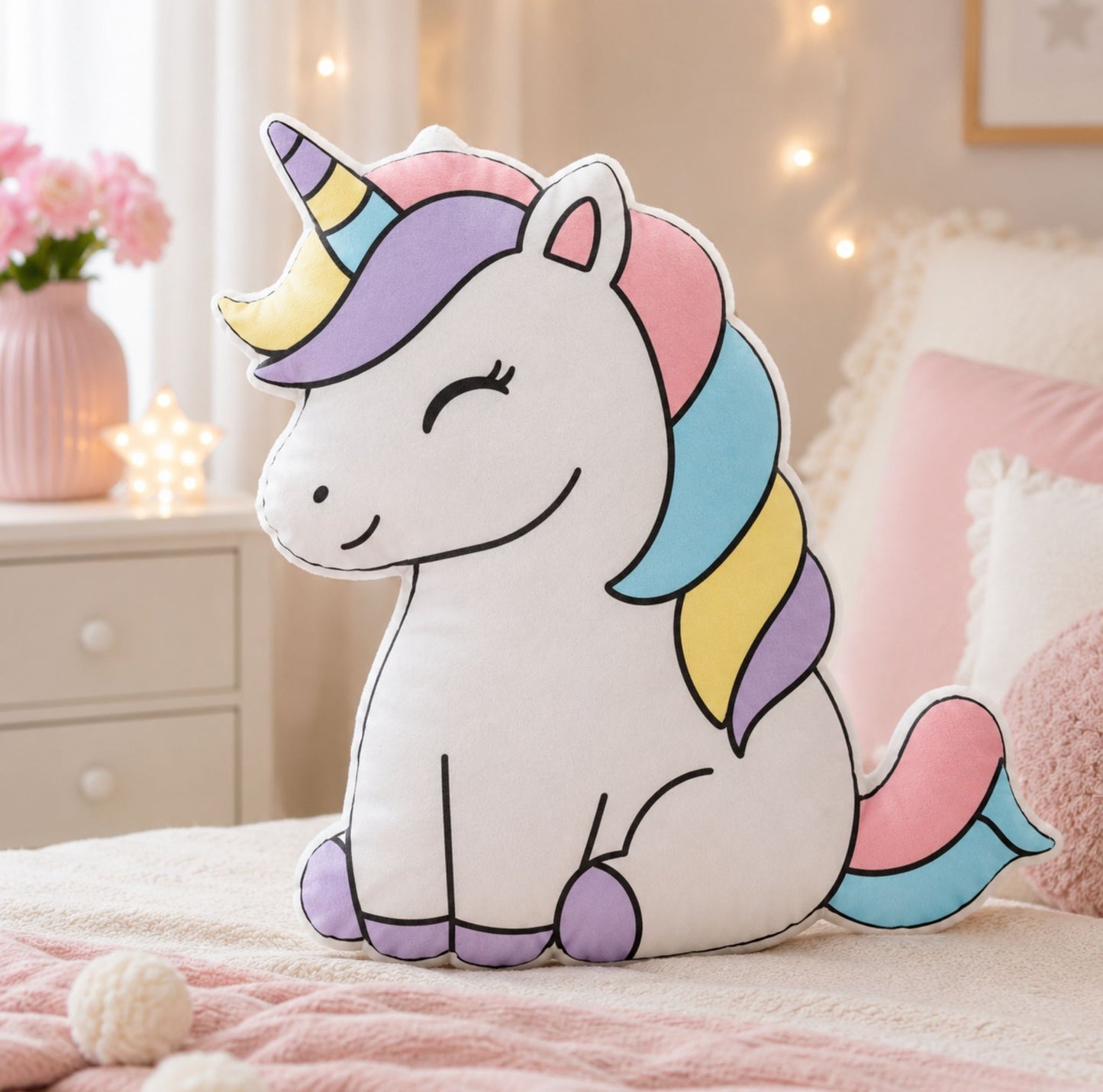 Rainbow Magical Unicorn Shaped Pillow | Cute Unicorn Pillow