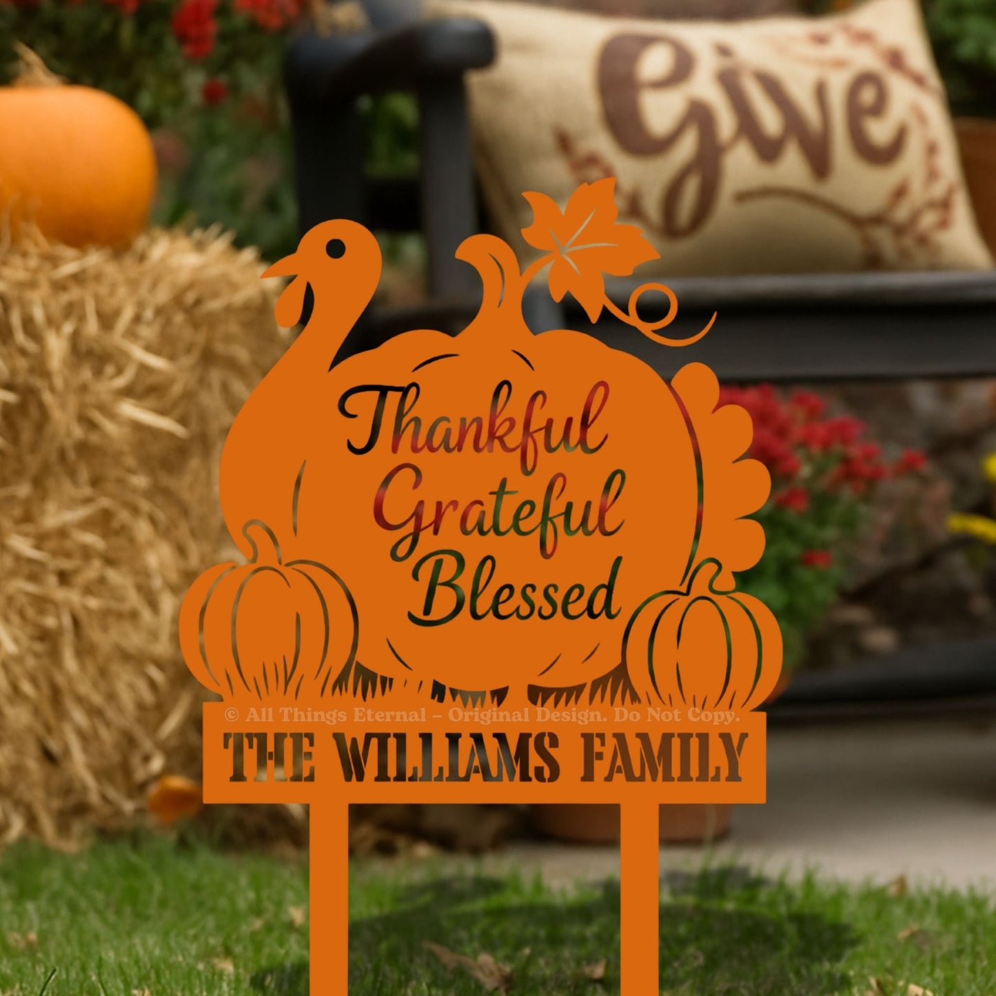 Thankful Grateful Blessed Yard Sign – Autumn Metal Outdoor Decor