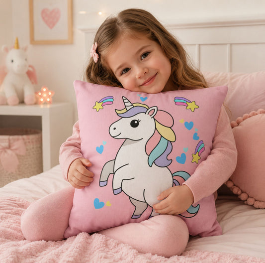 Prancing Magical Unicorn Pillow | Cute Rainbow Unicorn Throw Pillow