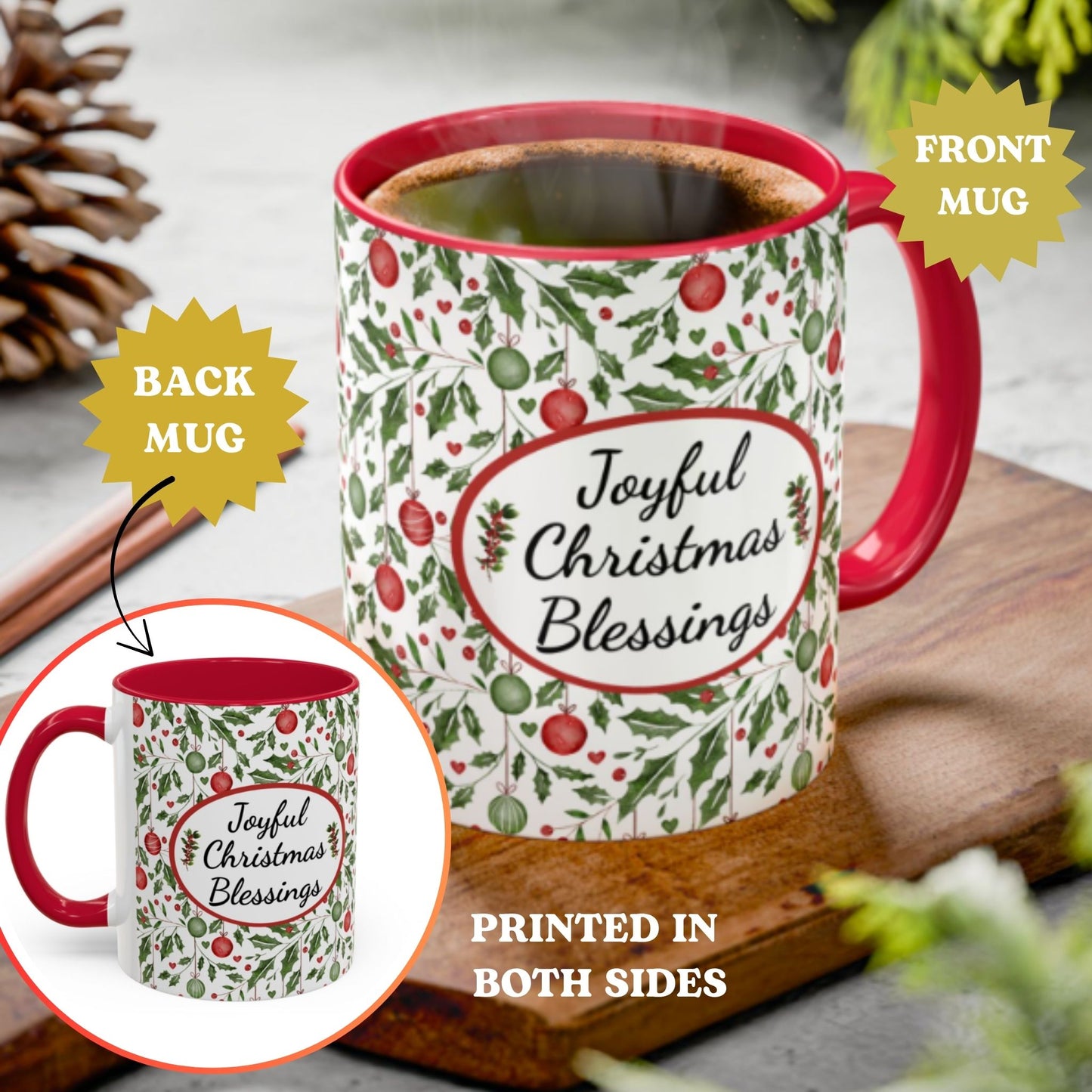 Joyful Christmas Blessings Mug | Festive Two-Tone Coffee Cup