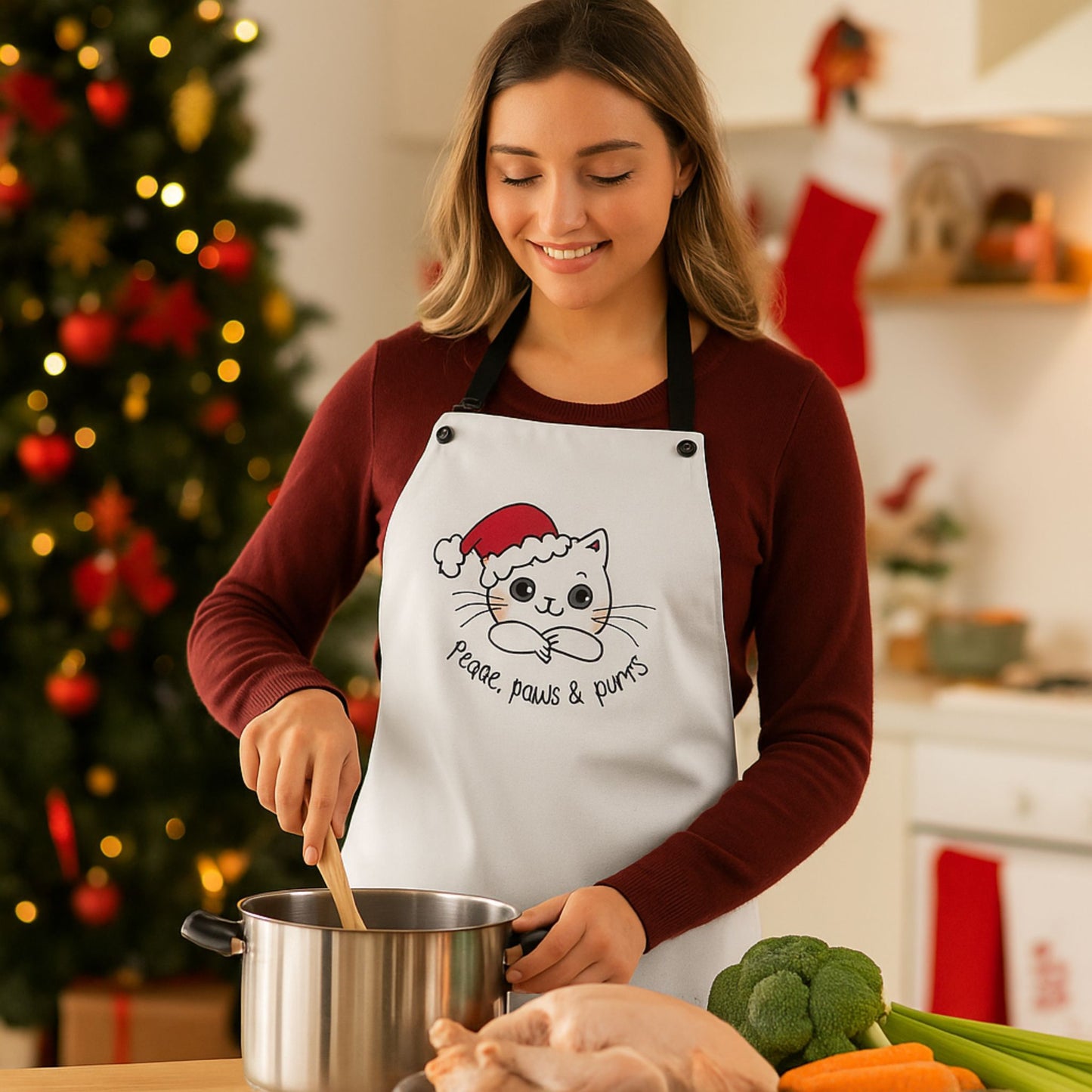 Peace Paws Purrs Cute Kitty Apron – Funny Cat Cooking Gift