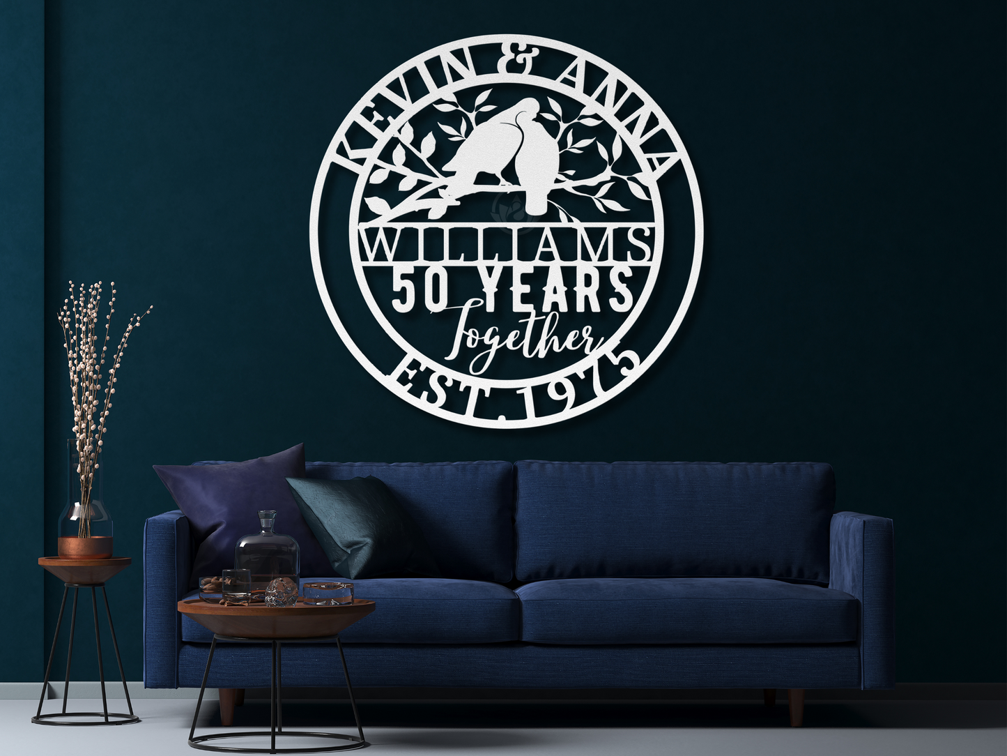 50th Anniversary Metal Art-Custom Name Couple Dove Birds Wall Hanging  Sign