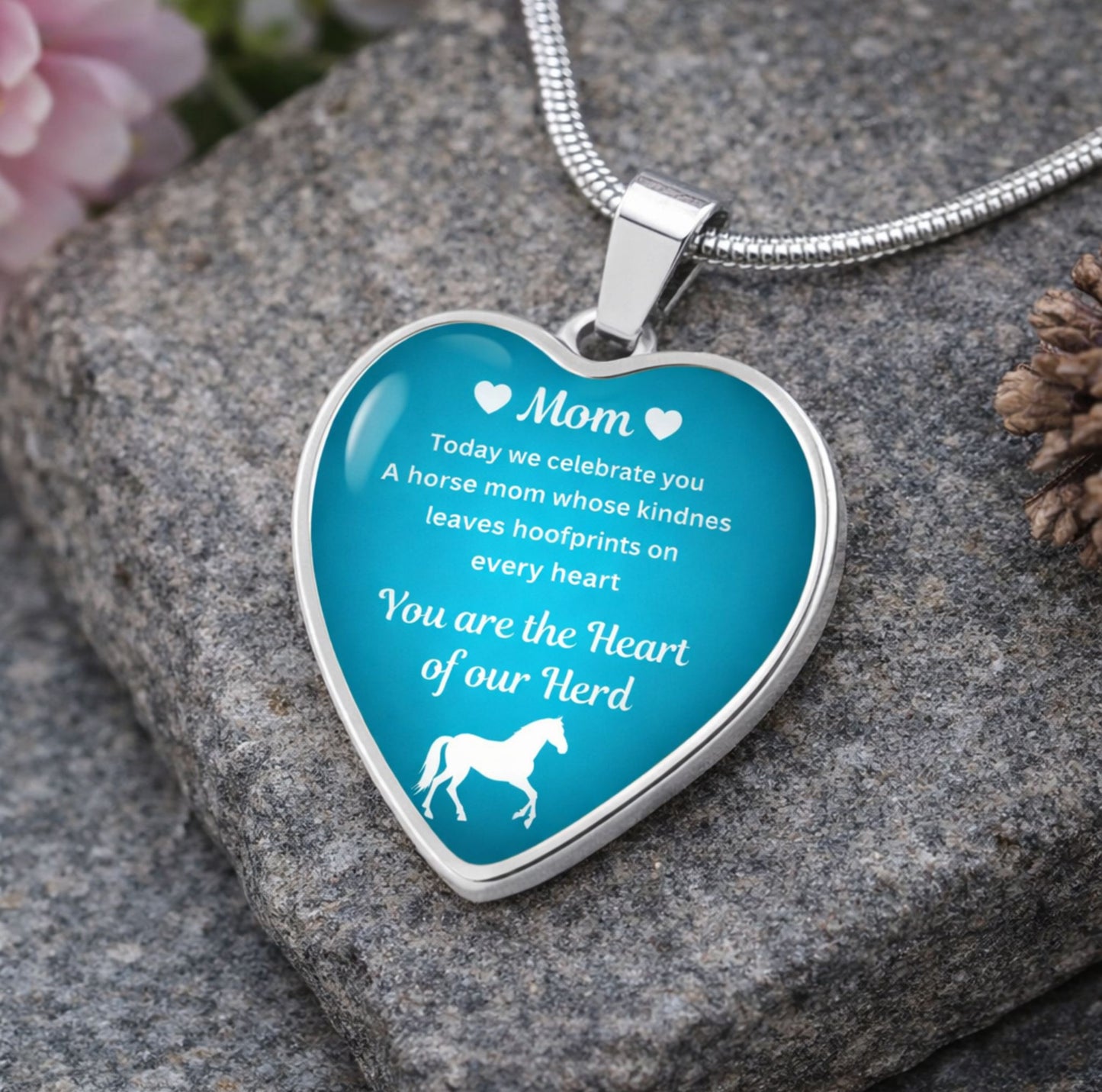 Custom Horse Mom Heart  Necklace – You Are The Heart Of Our Herd Gift for Mom