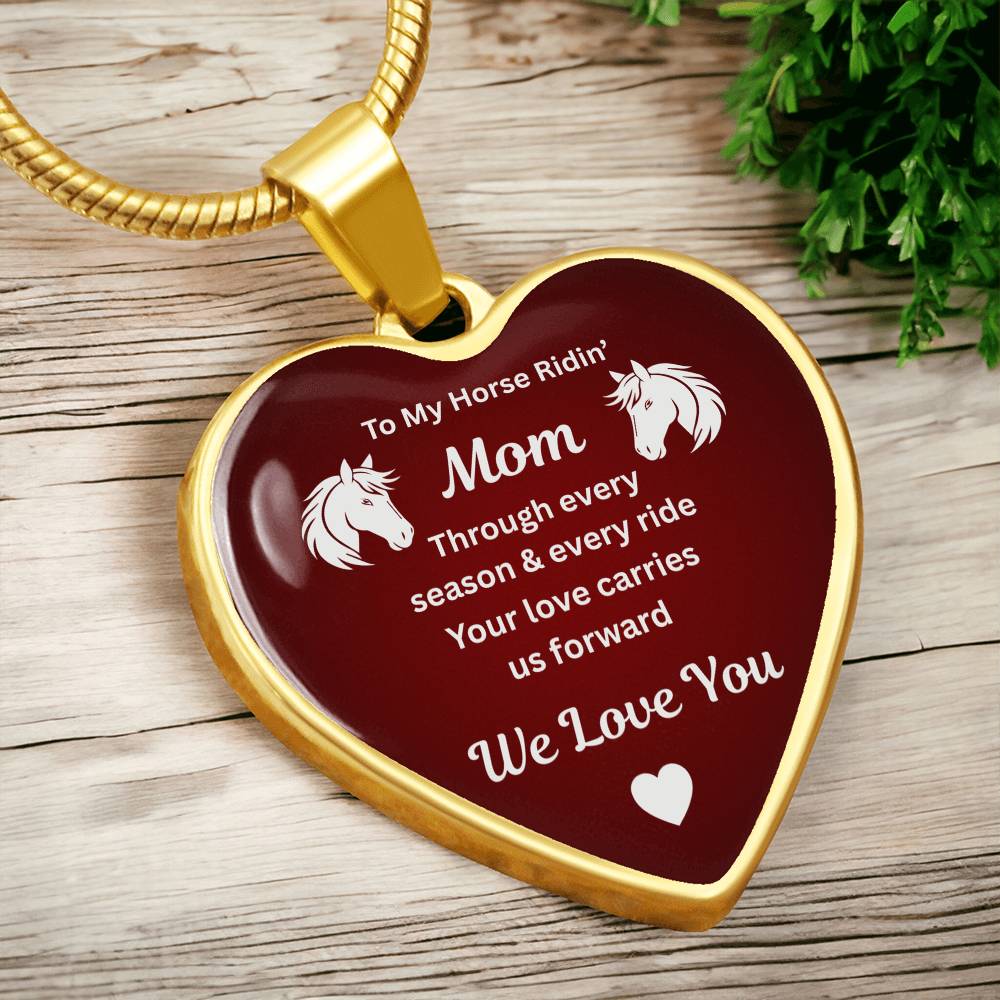 To My Horse Riding Mom Heart Necklace – Engraved Gift for Horse Lover Mom Mother’s Day