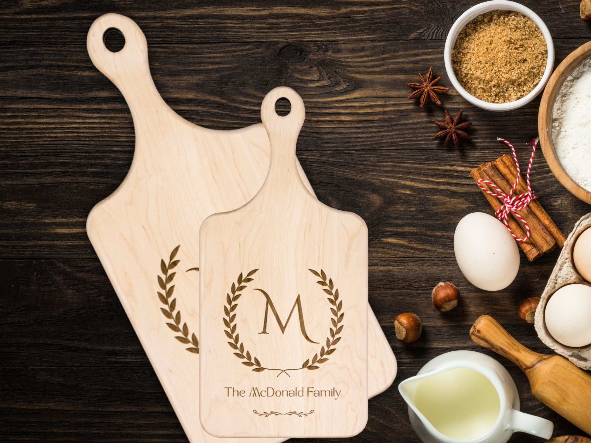 Personalized Monogram Cutting Board –  Housewarming or Anniversary Gifts