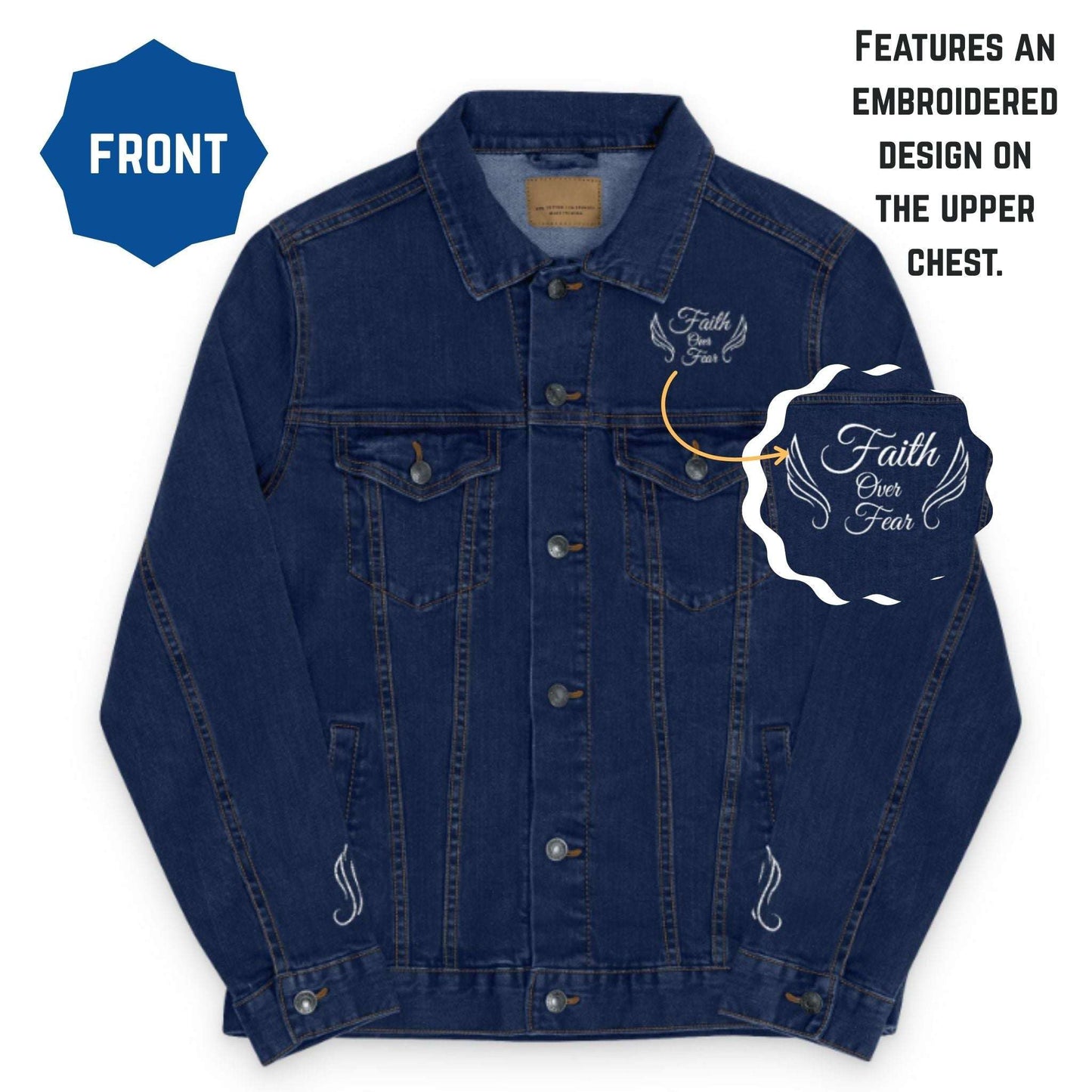 Embroidered Faith Over Fear Women's Denim Jacket
