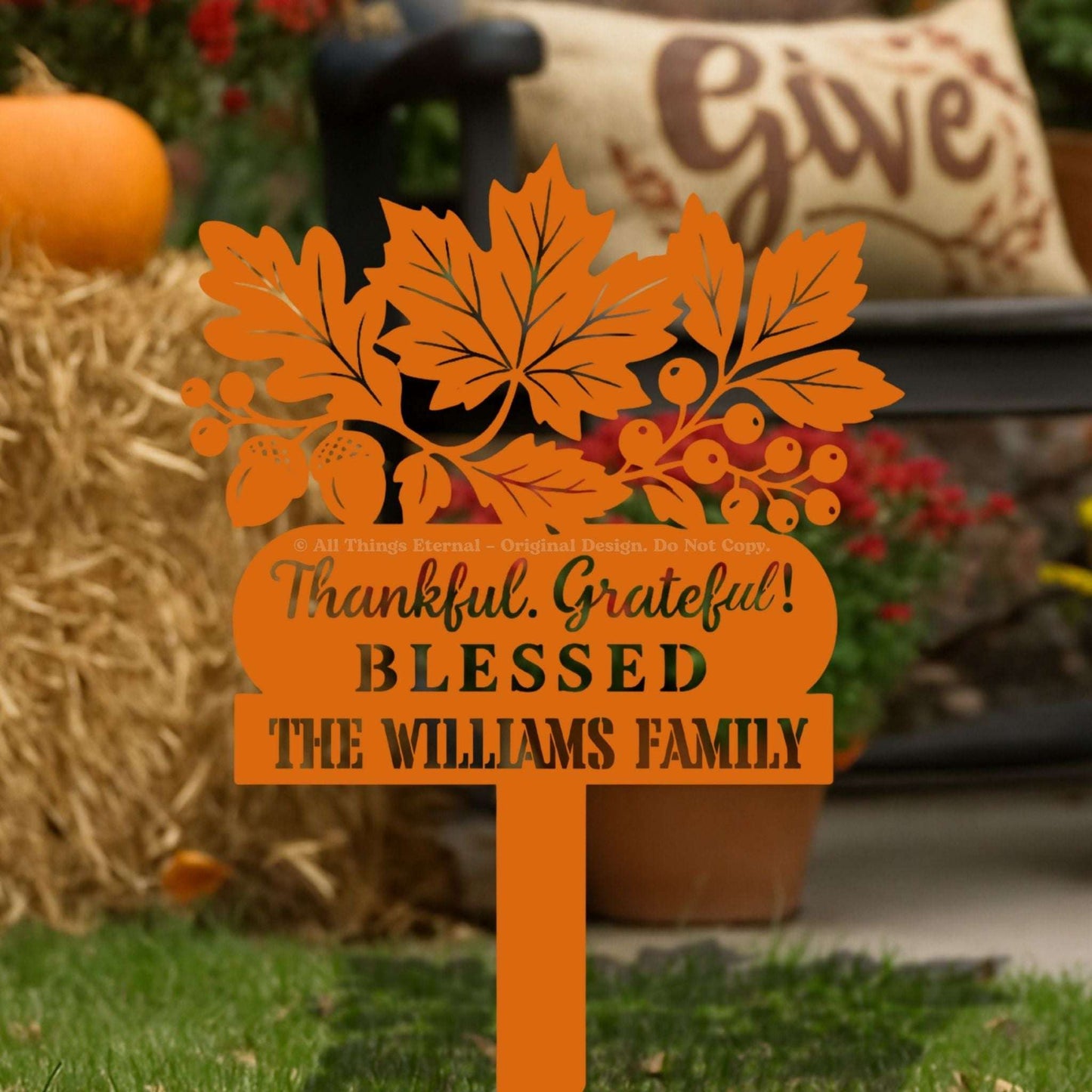 Thankful Grateful Blessed Metal Yard Sign Decoration