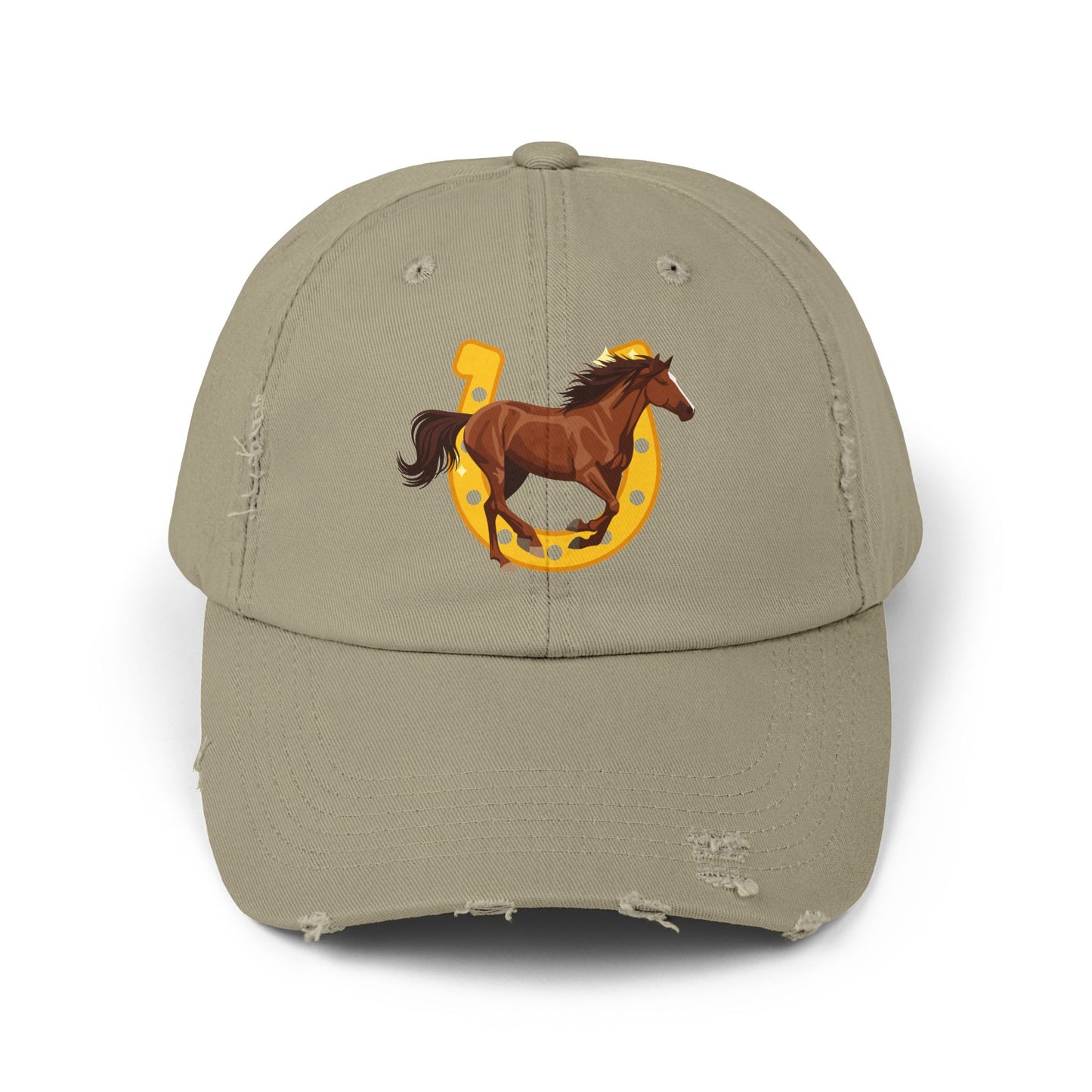 Lucky Horse Horseshoe Cap — Distressed Baseball Hat for Equestrian Fans