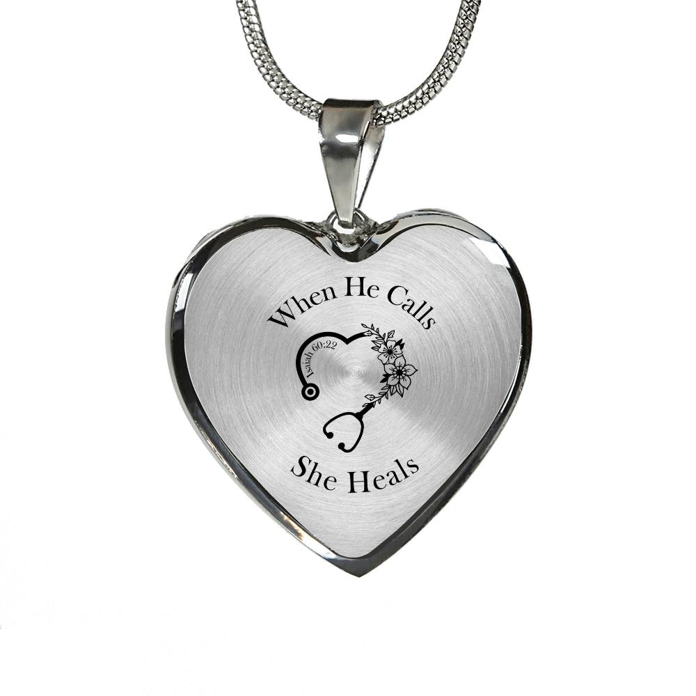 When He Calls She Heals Heart Pendant Necklace – Doctor Jewelry Gift for Her