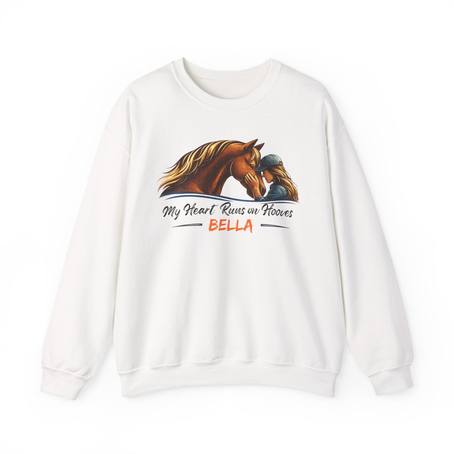 Custom Name My Heart Runs on Hooves Sweatshirt Horse Lovers Gift for Women