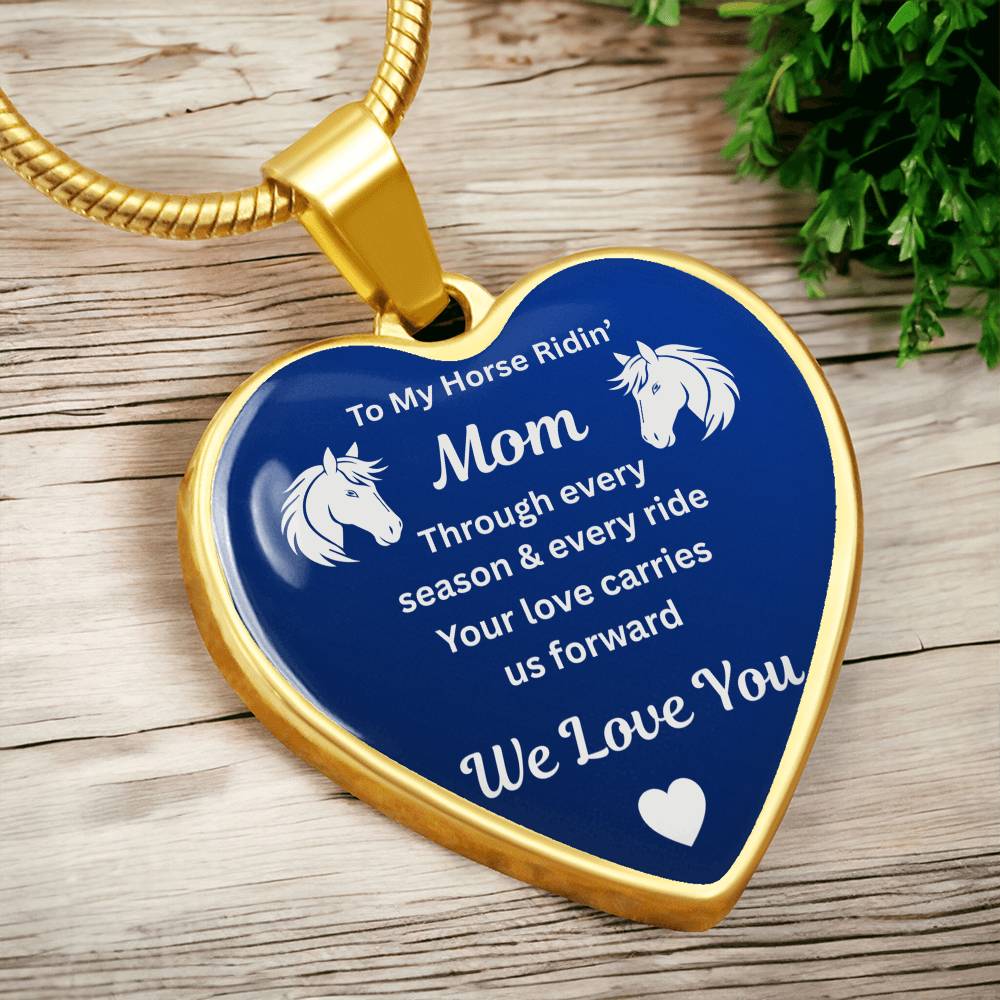 To My Horse Ridin' Mom Heart  Necklace – Engraved Mother’s Day Gift for Horse Lovers Mom